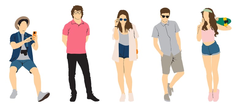 people in summer cloths full length set vector