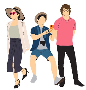 Friends in summer outfits enjoying each other vector