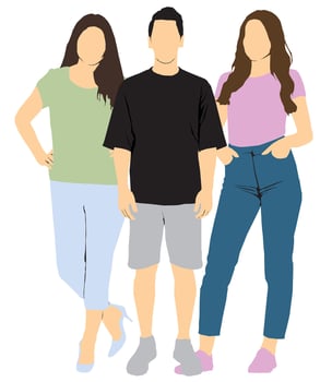 Three young adults in casual fashion vector