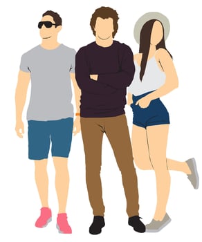 Three young adults in casual outfits vector