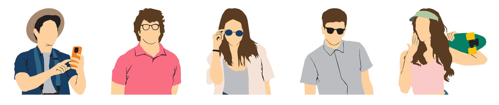 people in summer cloths half set vector