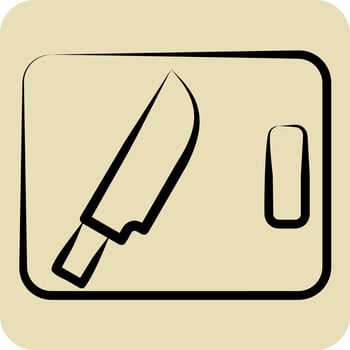 Icon Knife and Chopping Board. related to BBQ symbol. hand drawn style. design editable vector