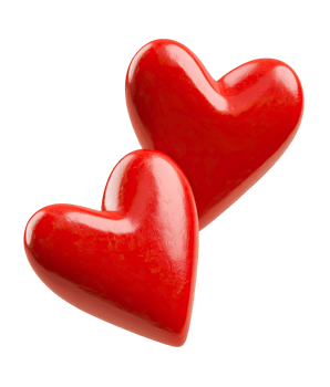 Two shiny red hearts symbolizing love and romance isolated on transparent background png