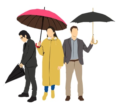 Three people holding different umbrellas vector