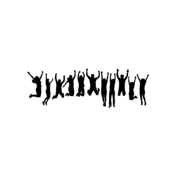 Diverse group of people jumping in the air with arms raised in celebration success vector