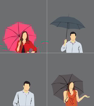 People with umbrellas in four sections vector