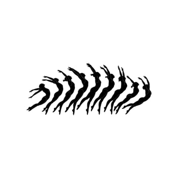 Sequence of female ballet dancers in black silhouette leaping and reaching upwards black and white movement vector