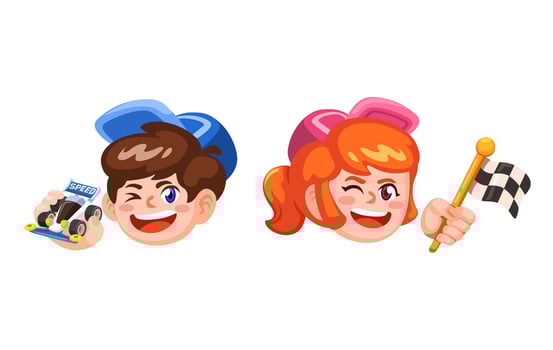 Children Boy and Girl Playing Race Car Toy Cartoon Mascot Set Illustration vector