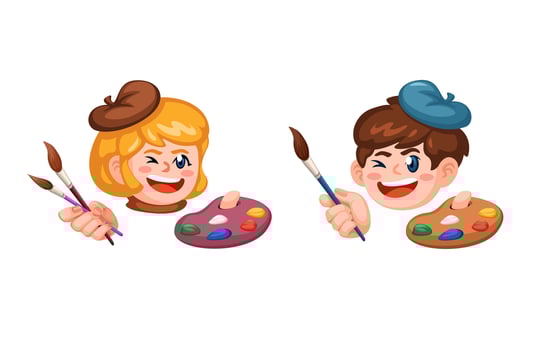 Kids holding paintbrushes and palettes vector