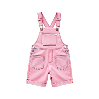 Adorable pink denim overall shorts for baby girls. Perfect for summer. png