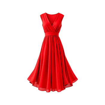 Elegant red sleeveless chiffon dress. Perfect for special occasions. png