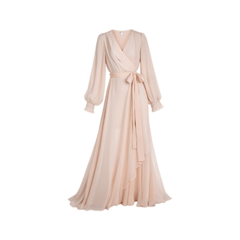 Lovely Light Pink Maxi Dress With Puffed Sleeves png
