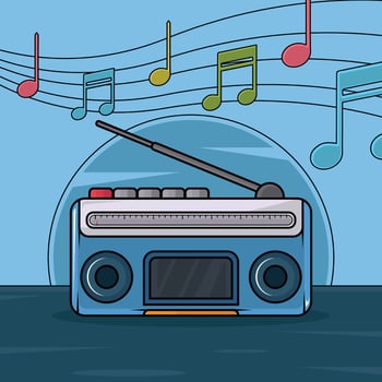 Retro Radio illustration template graphic design. vintage Boombox Cassette Player Musical Notes Music Listening for entertainment concept with beautiful cartoon style vector