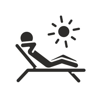 sunbathing person, sun bath icon, human on chaise lounge, natural tan, flat illustration eps10 vector