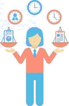 Vibrant Flat Design Female Character Balancing Work-Life and Time Management with Scales vector