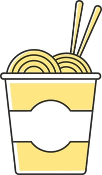 Cartoon Noodles in Container with Chopsticks, Yellow Color, Asian Food vector