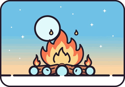 Campfire with Full Moon and Stars, Illustrated in a Cartoon Style vector