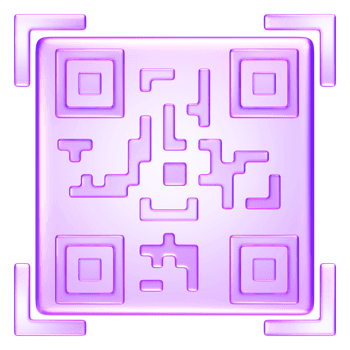 3D transparent QR code symbol in purple gradient, representing quick response scan, barcode, digital access, or mobile payment png