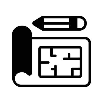 Here is a glyph style icon of architectural plan document. vector