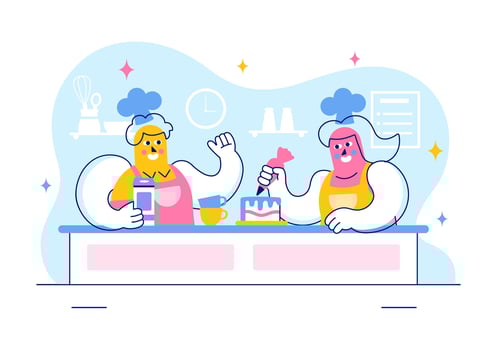 Two muscular chefs baking together vector
