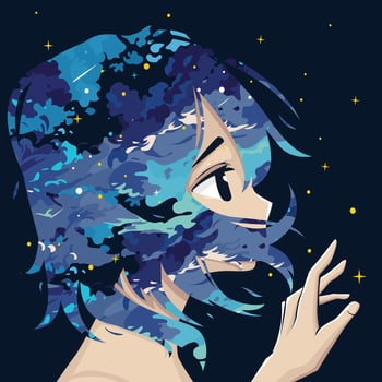 Character with cosmic hair design vector