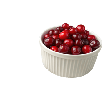 Red cranberries in a white bowl isolated on transparent background png