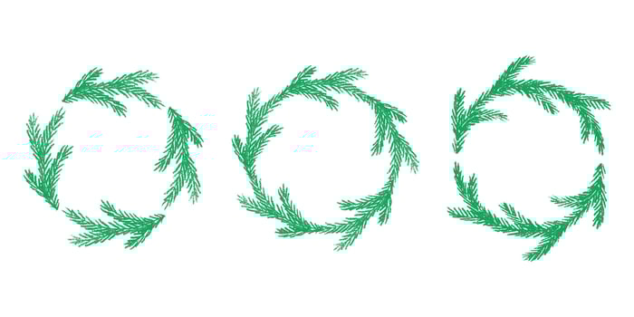Set of hand drawn Christmas decoration border with spruce branches. Wreath doodle. Christmas, winter and New Year design element evergreen vector