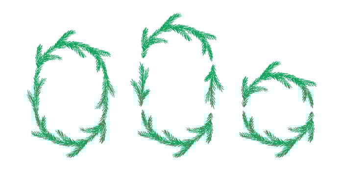 Set of hand drawn Christmas decoration border with spruce branches. Wreath doodle. Christmas, winter and New Year design element sprig vector