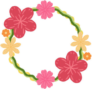 Circular Flower Frame with Red, Pink, Yellow, and Orange Blossoms on Twisting Green Vine png