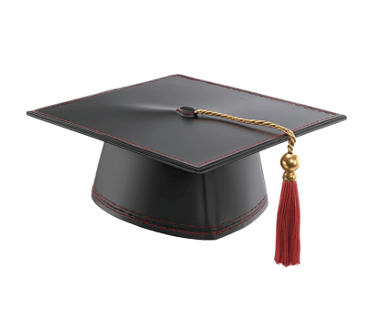 Black graduation cap with red tassel isolated on transparent background png