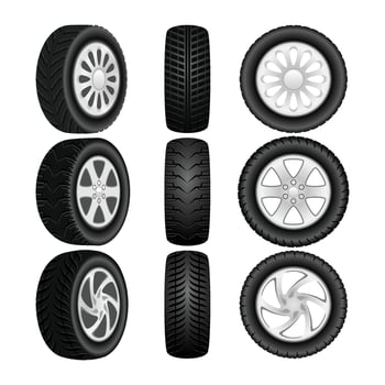 different vehicle tires and rims vector