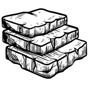 Stacked stone slabs, hand drawn illustration rough textured paving, landscaping, masonry, building material concept vector