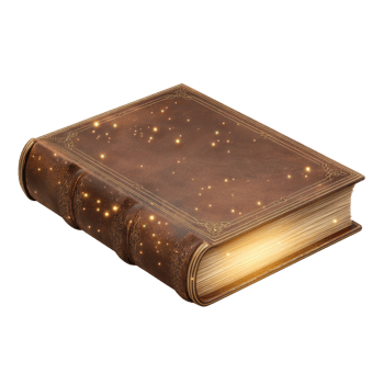 Vintage Leather Book with Glowing Magical Elements on Cover png