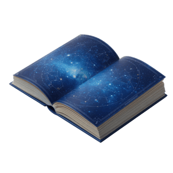 Open book displaying a beautiful starry sky with constellations png