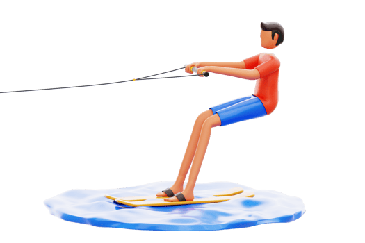 Man water skiing on blue surface 3d illustration png