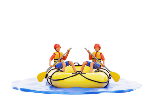 Two people rafting on yellow boat 3d illustration png