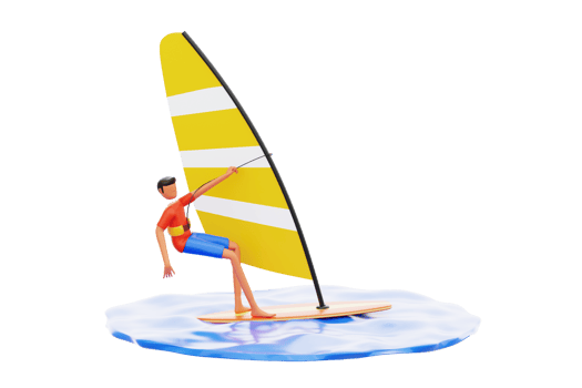 Person windsurfing on the water 3d illustration png