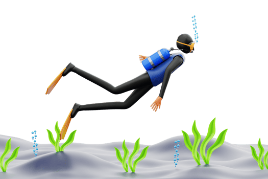 Person scuba diving underwater 3d illustration png