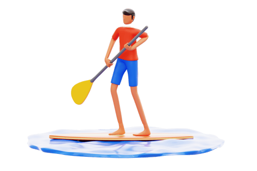 Man paddleboarding on blue water 3d illustration png