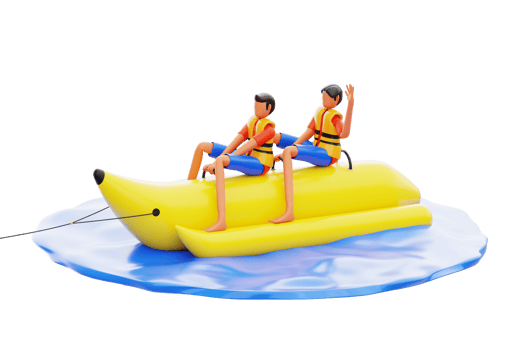 Two people riding banana boat 3d illustration png