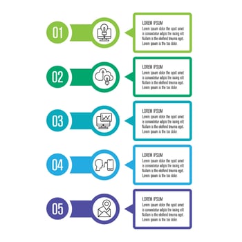 5 step circle Infographic design elements and marketing icons with 5 steps can be used for workflow layouts, diagrams, annual reports, or web design. vector