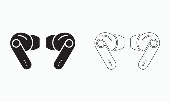 Pair of Wireless Earbuds in Black and White Outline vector
