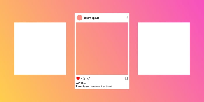 Social media carousel post mockup template on colorful, gradient background illustration. Social network empty frame vector