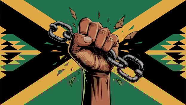 Jamaica Independence Day Fist and Broken Chains Symbol of Freedom vector