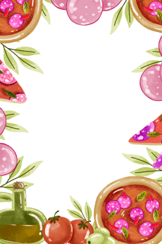 Vertical border frame with food. Pizza design card. Hand drawn illustration png