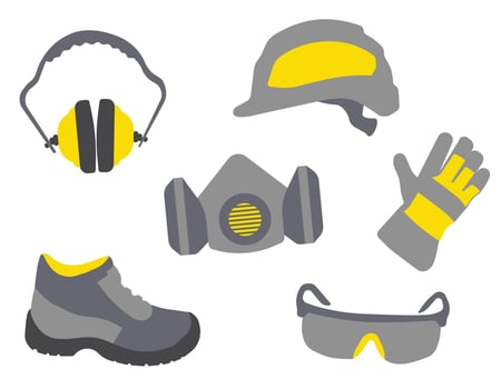Various items of special protective clothing. Work uniform. Professional protective clothing. vector