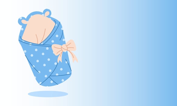 Blue banner with an envelope for a newborn with bear ears. The bear blanket is designed for boys and is suitable for gender parties. Surprise for pregnant women. It's a boy. Horizontal gradient vector