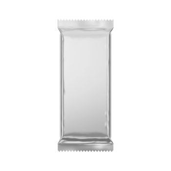 Shiny silver foil wrapper isolated on transparent background for snack bar packaging png