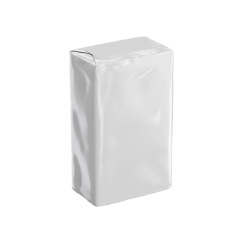 Blank white paper package isolated on transparent background for product mockup png