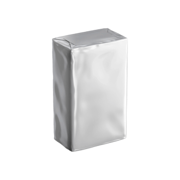 Blank silver paper package isolated on transparent background for product mockup png